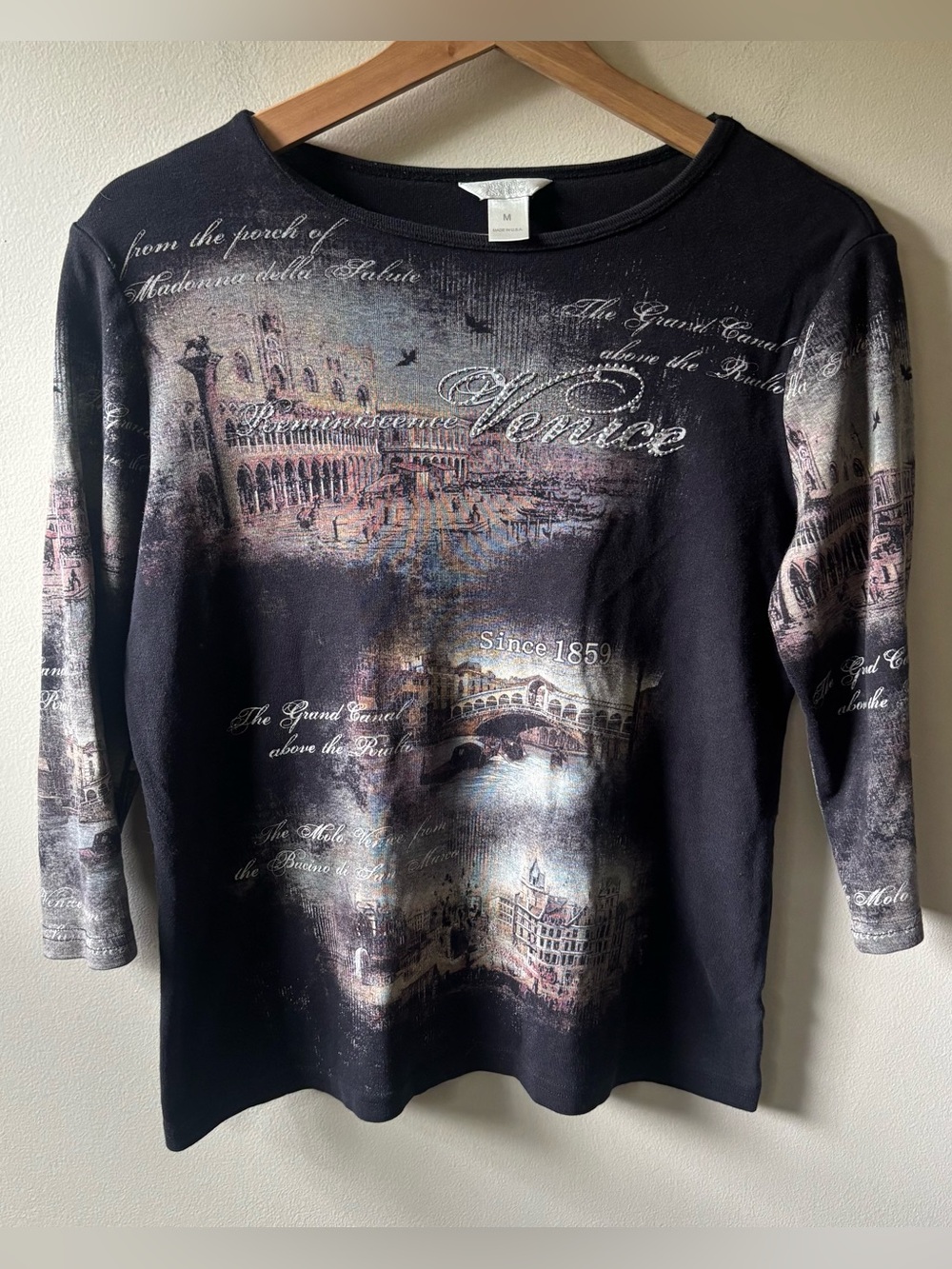 Christopher & Banks Black Venice Quarter Sleeve Rhinestone Top